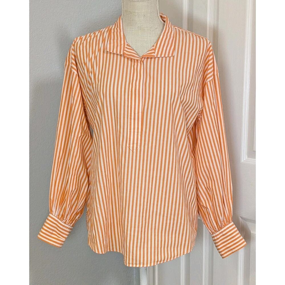 Ann Mashburn Anaya Popover Shirt Size S Striped Orange White 100% Cotton - Picture 2 of 11